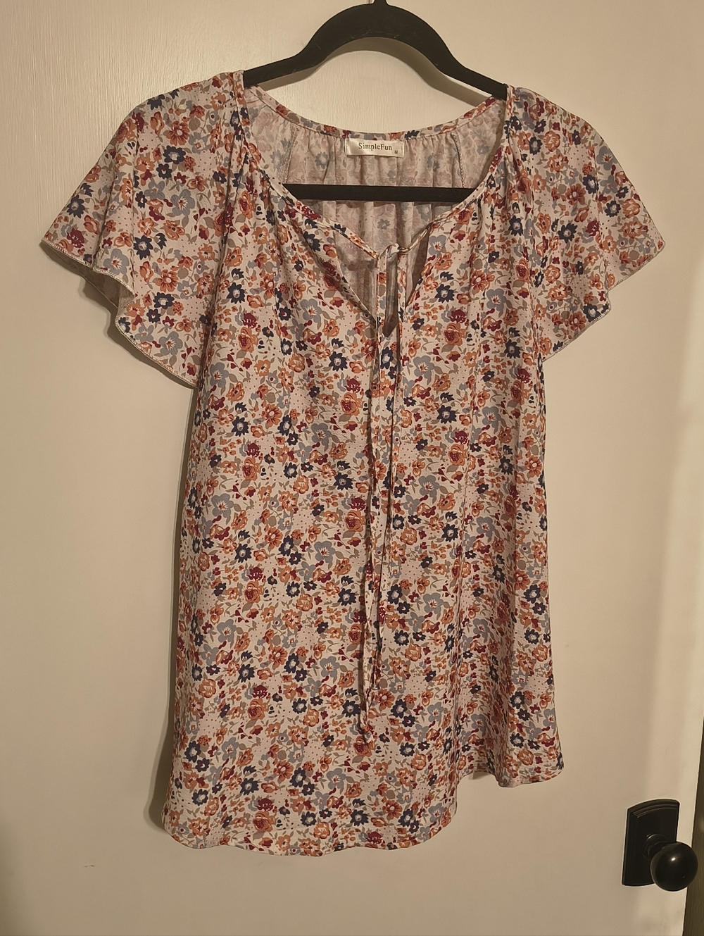 Floral Tie-Front Flutter Sleeve Blouse